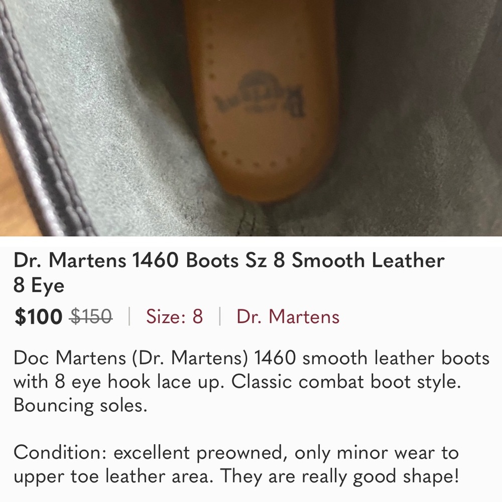 Dr. Martens 1460 Boots Sz 8 Smooth Leather
8 Eye - Picture 7 of 7